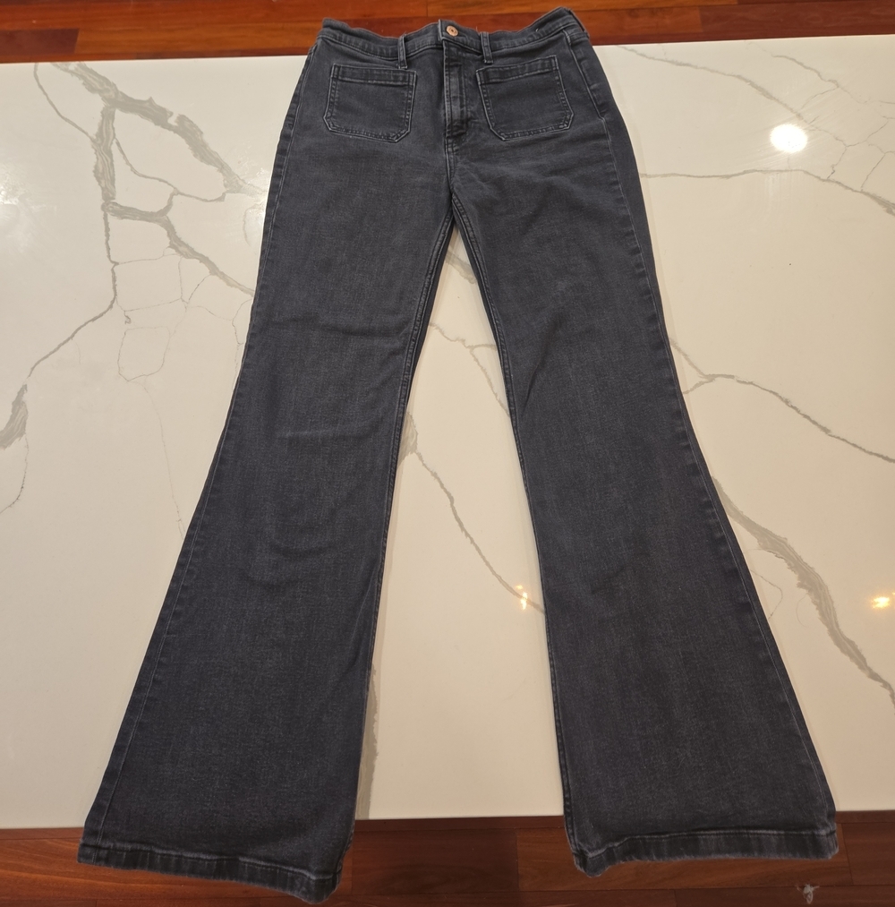 Gap 70s High Rise Flare Leg Stretch Dark Gray Denim Womens Jeans Size 8
